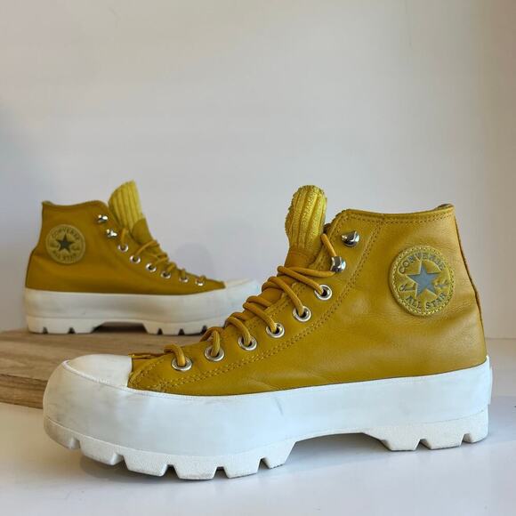 Converse Women 10 Yellow Genuine Leather Gore Tex Chuck Taylor High Top Sneakers - Picture 1 of 11